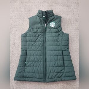 Starbucks Branded Green Down Puffer Vest Women’s Med Lightweight Zip